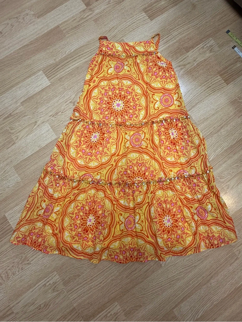 Gap Kids Girls L 10 Orange White Floral Sundress Sleeveless Cotton Summer Dress